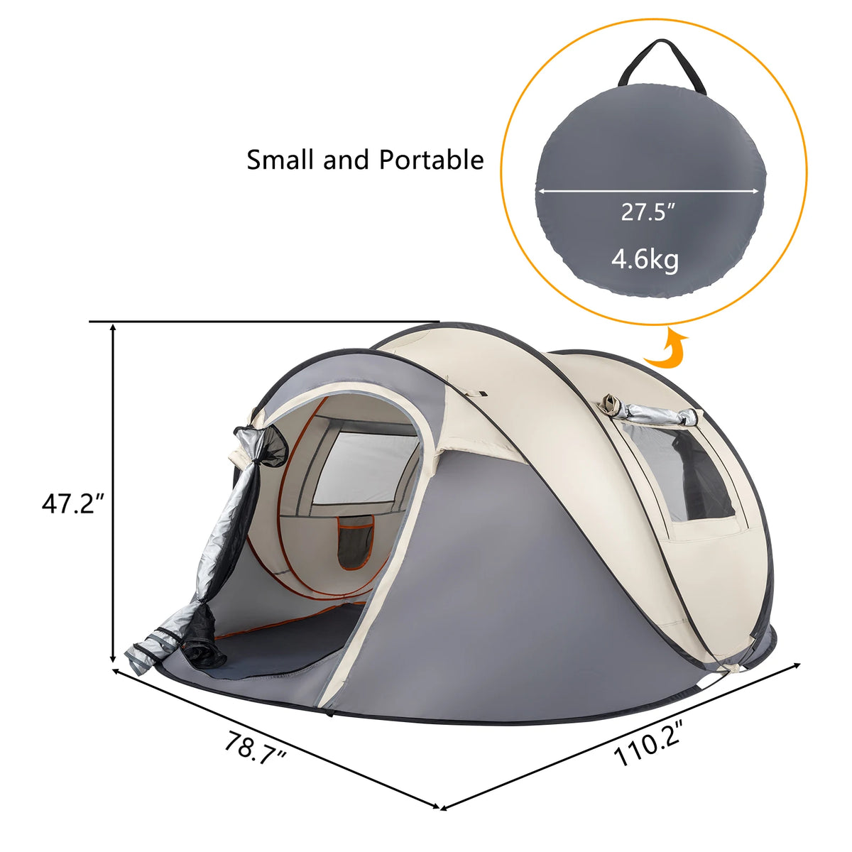 Outdoor Camping Instant Pop Up Tent With Integrated Vestibule Storage