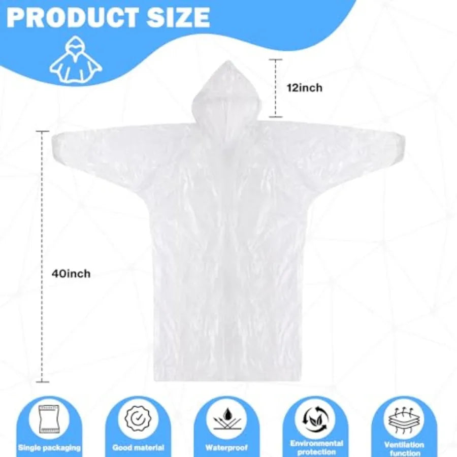 Disposable Waterproof Emergency Rain Ponchos With Hood For Outdoor Use