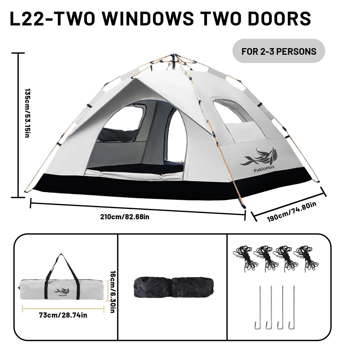 Pakicetus Automatic Pop Up Camping Tent Quick Setup Portable Windproof