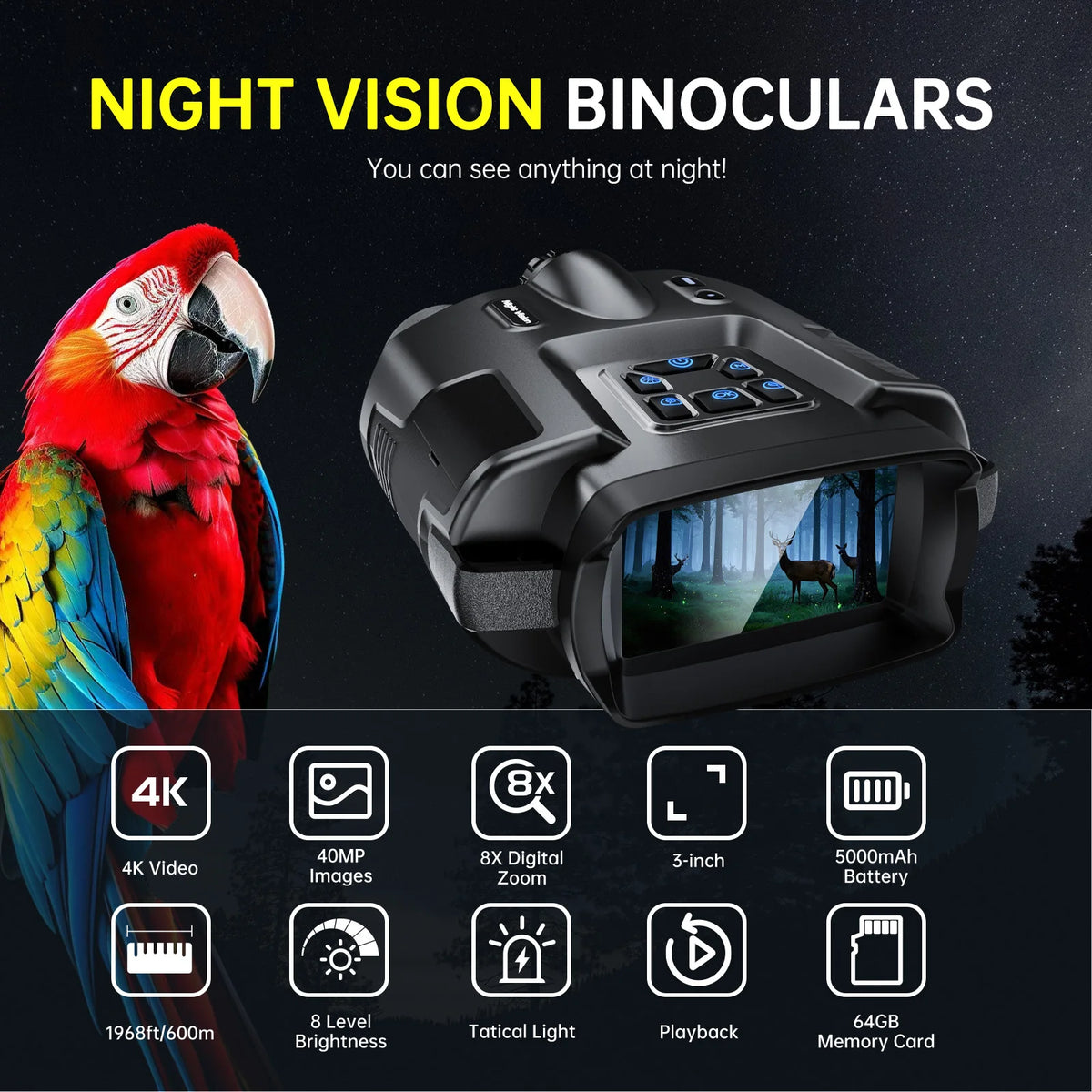 DIYIMIN Night Vision Binoculars With 4K Infrared And 8X Zoom