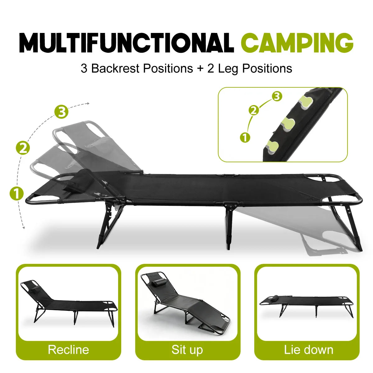 Adjustable Folding Camping Lounge Chair With Removable Comfort Cushion