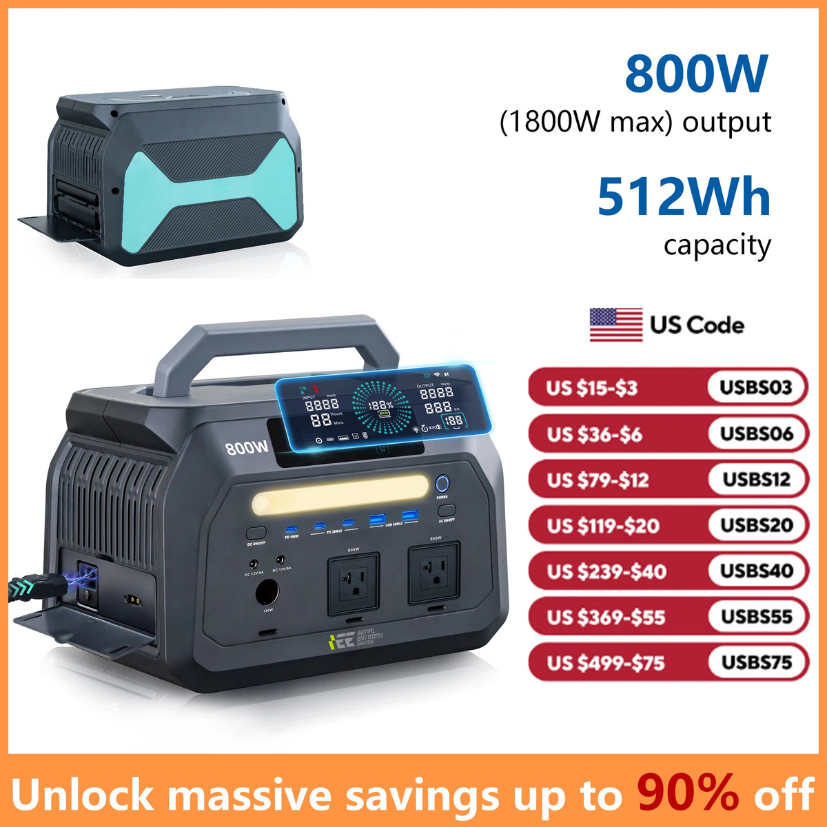 Iee 800W Portable Power Station 512Wh Lifepo4 Generator