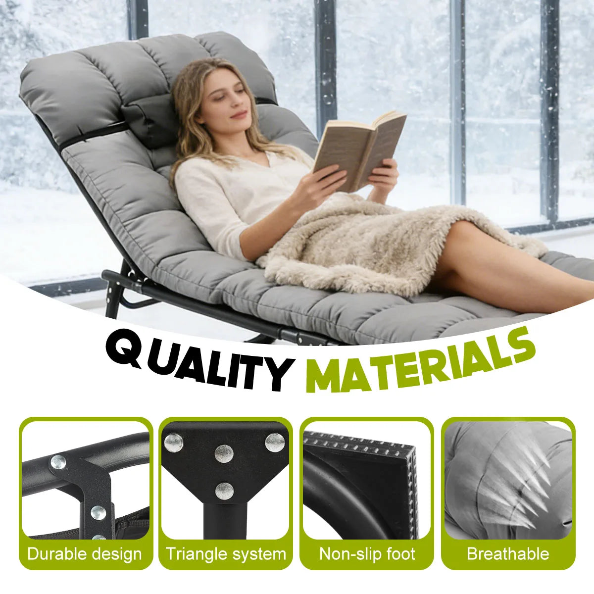Adjustable Folding Camping Lounge Chair With Removable Comfort Cushion