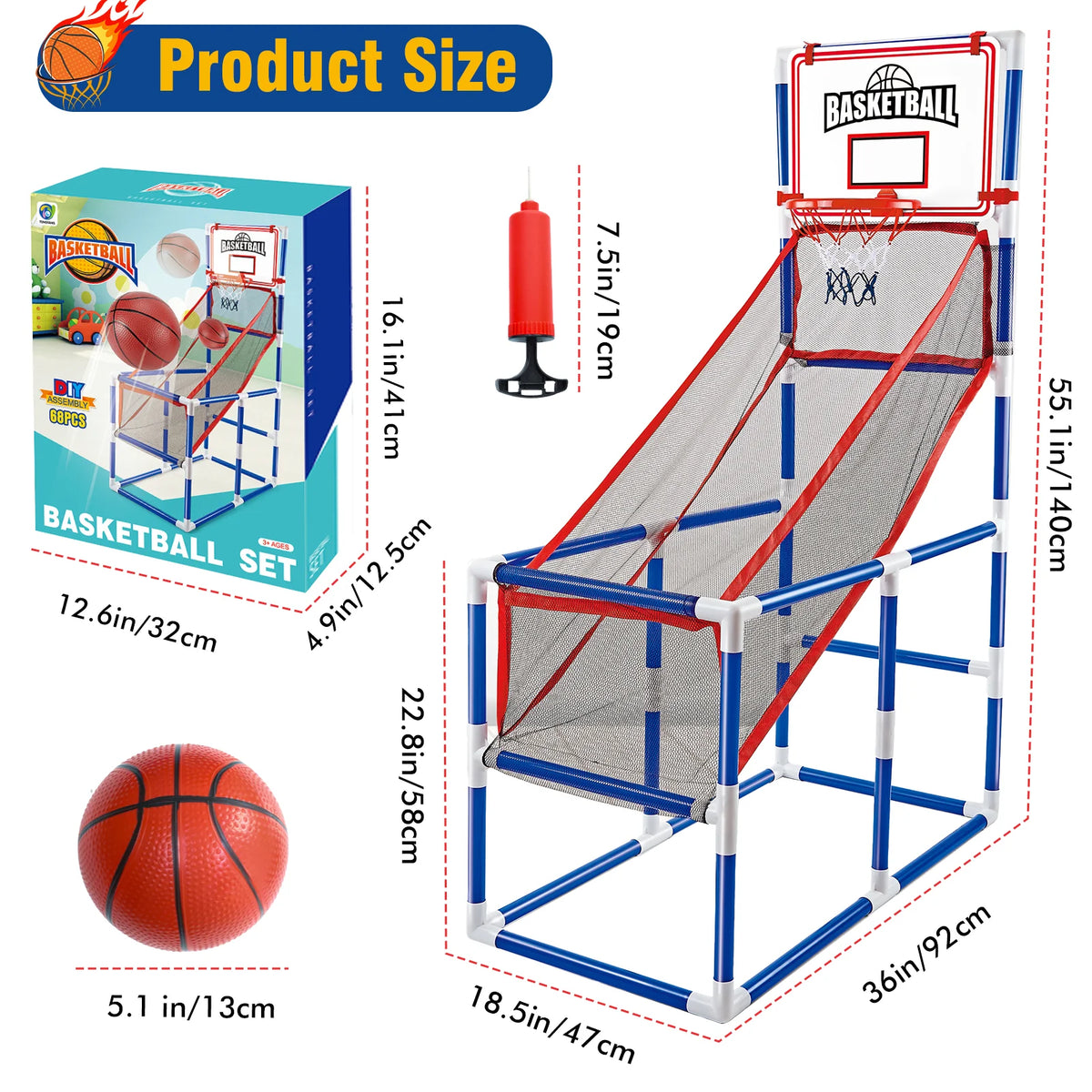 LLParty Kids Basketball Hoop Set With Ball And Air Pump