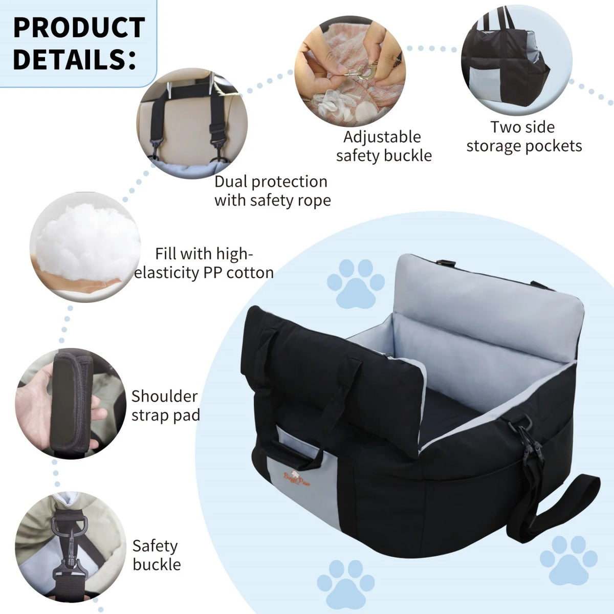 Bingopaw Dog Car Seat Pet Booster Seat With Safety Belt