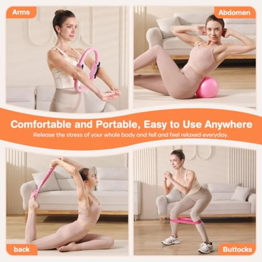 Pilates Workout Kit With Resistance Bands And Yoga Rings Mini Ball