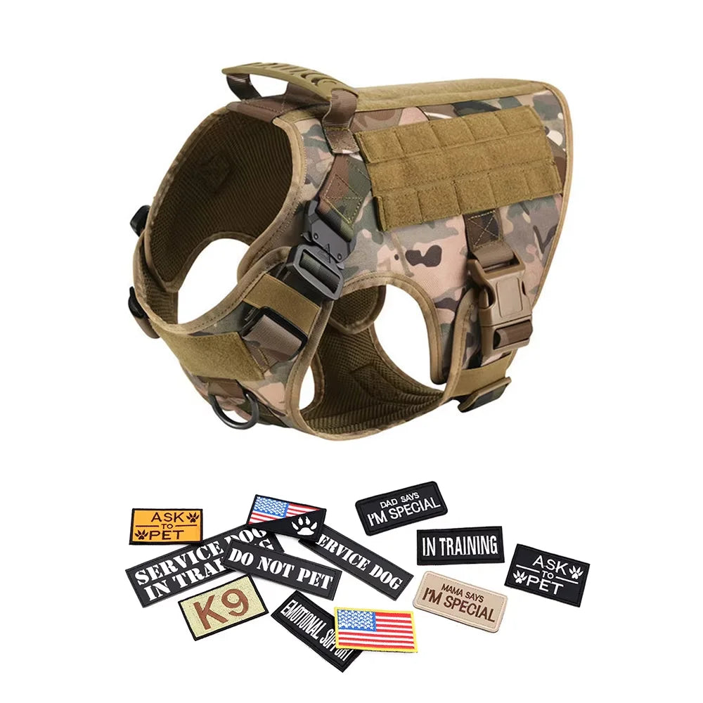 Tactical Dog Harness Collar Leash Training Vest Patches Set Nylon