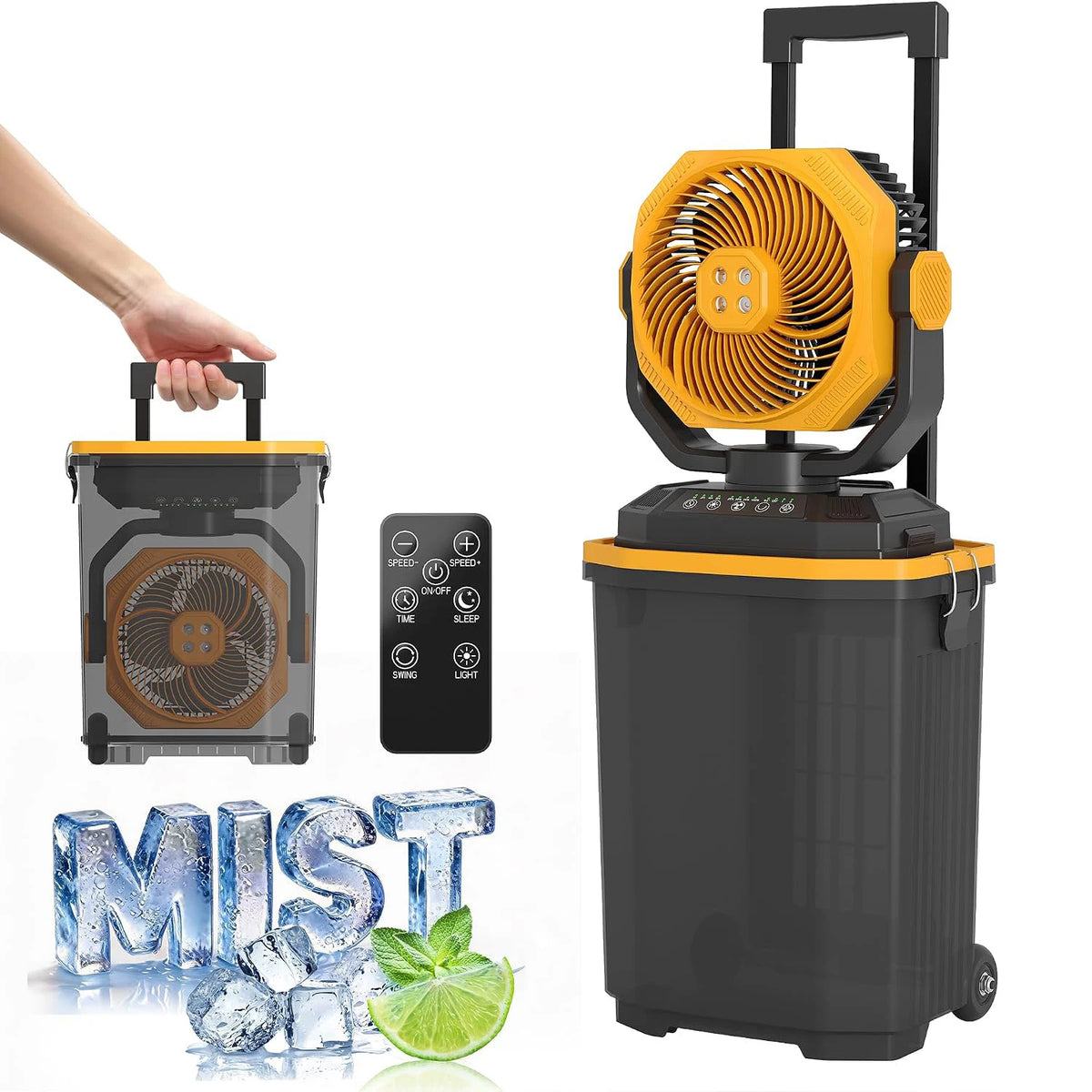 HiMiss Rechargeable Misting Bucket Fan Portable Outdoor Cooling System
