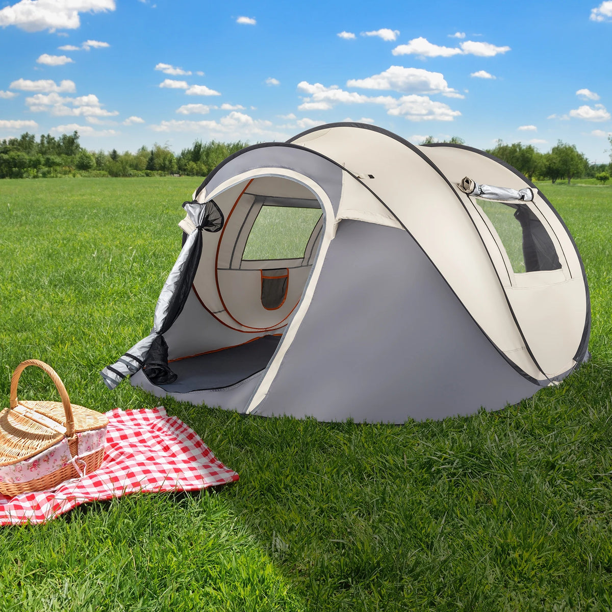 Outdoor Camping Instant Pop Up Tent With Integrated Vestibule Storage