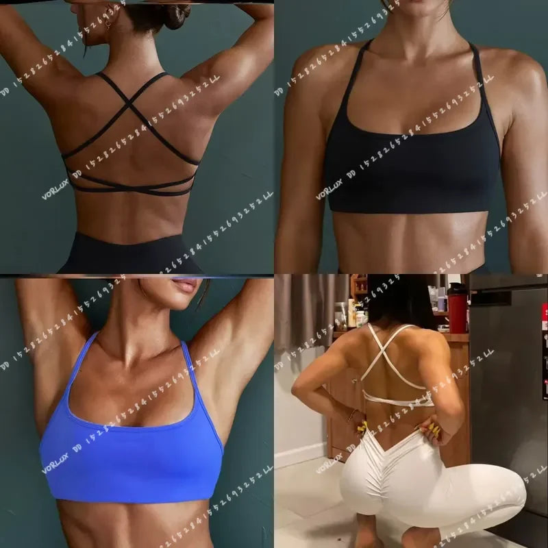 Womens Cross Back Shockproof Sports Bra For Gym And Yoga