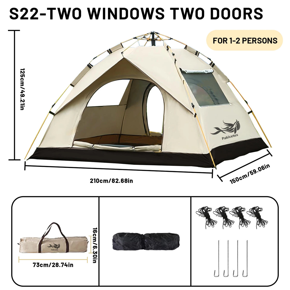 Pakicetus Automatic Pop Up Camping Tent Quick Setup Portable Windproof