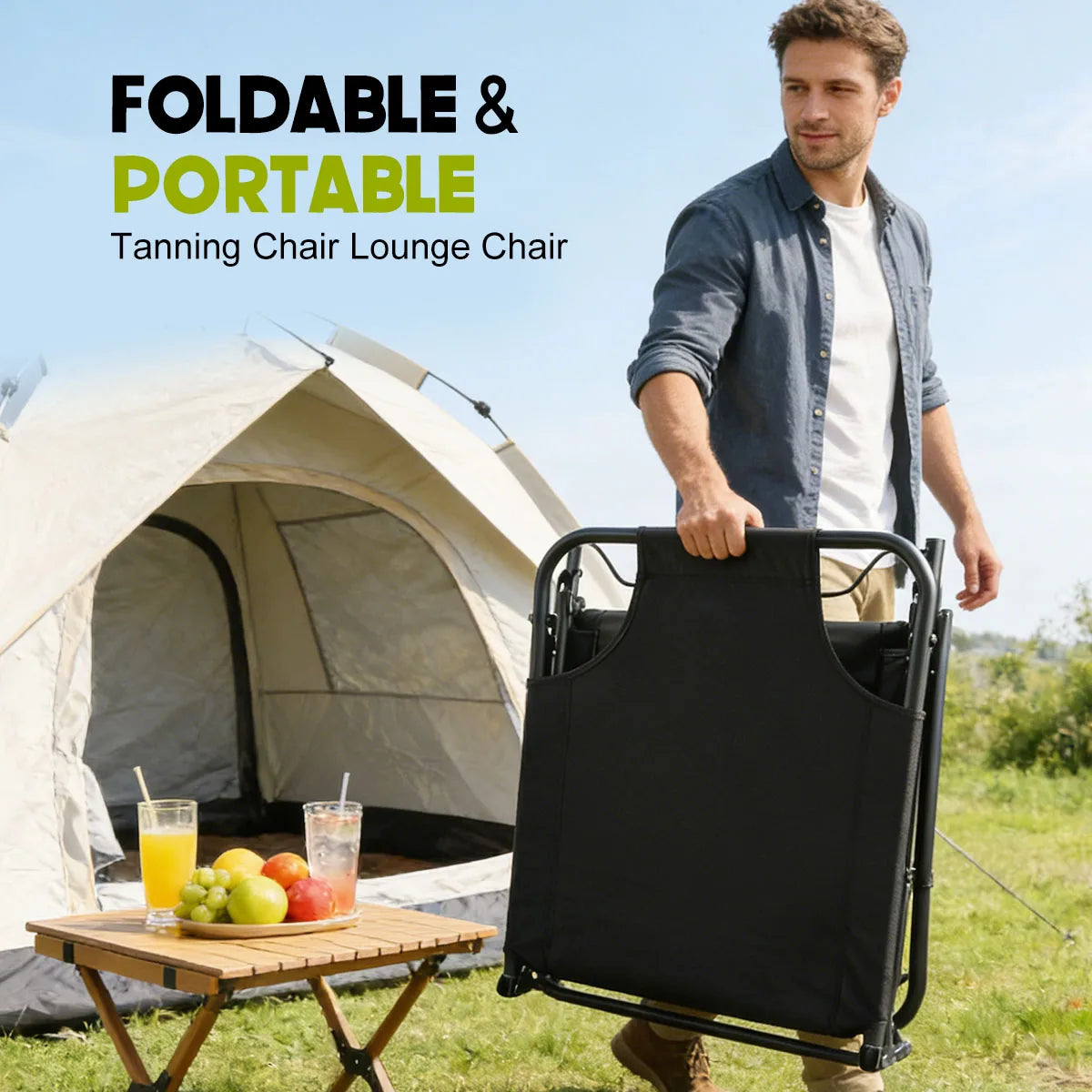 Adjustable Folding Camping Lounge Chair With Removable Comfort Cushion