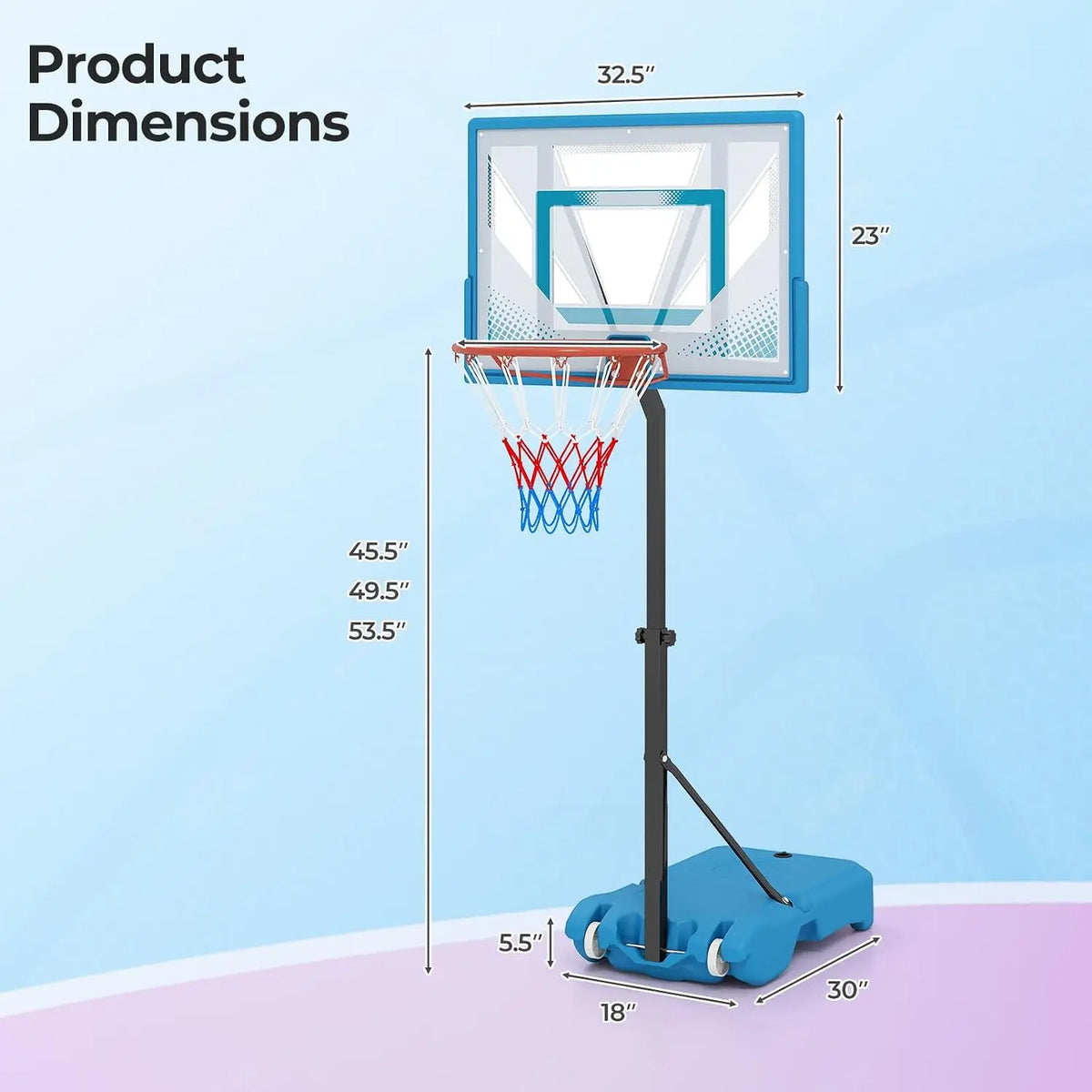 Portable Pool Basketball Hoop With Adjustable Shatterproof Backboard