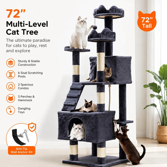 Multi-Level Cat Tree With Sisal Scratching Posts Condos Perches